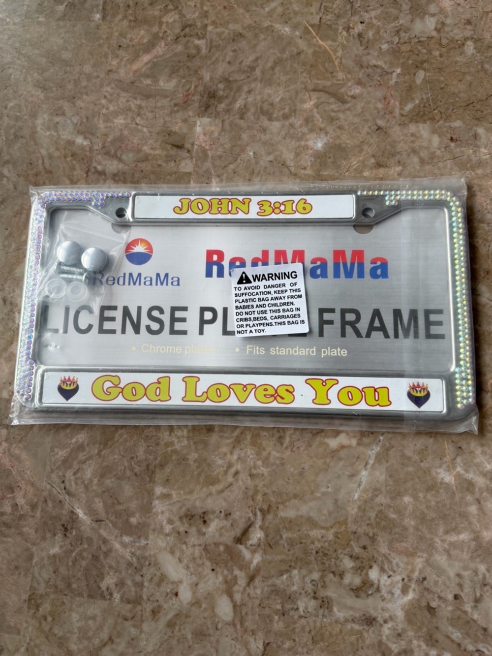 license plate frame  rhinestone JOHN 3:16 and  God Loves You
